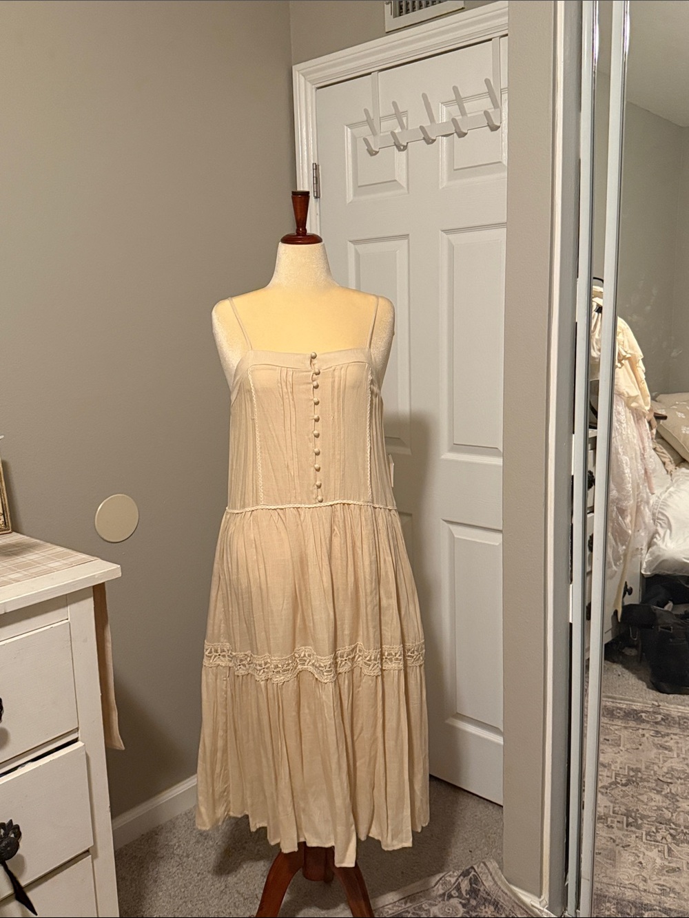 Light Cream Cottage boho Midi Dress